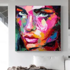 Mintura Handmade Figure Oil Paintings On Canvas Wall Art Decoration Modern Abstract Face Picture For Home Decor Rolled Frameless Unstretched Painting