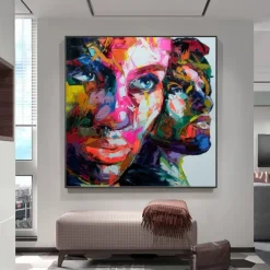 Mintura Handmade Figure Oil Paintings On Canvas Wall Art Decoration Modern Abstract Face Picture For Home Decor Rolled Frameless Unstretched Painting
