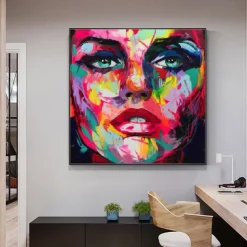 Mintura Handmade Figure Oil Paintings On Canvas Wall Art Decoration Modern Abstract Face Picture For Home Decor Rolled Frameless Unstretched Painting