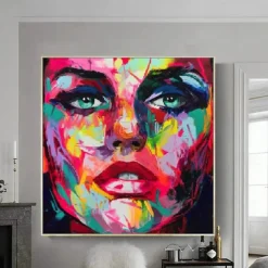 Mintura Handmade Figure Oil Paintings On Canvas Wall Art Decoration Modern Abstract Face Picture For Home Decor Rolled Frameless Unstretched Painting