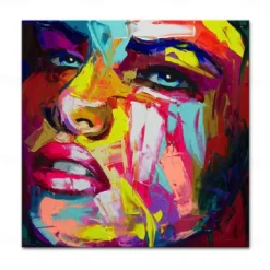 Mintura Handmade Figure Oil Paintings On Canvas Wall Art Decoration Modern Abstract Face Picture For Home Decor Rolled Frameless Unstretched Painting
