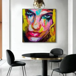 Mintura Handmade Figure Oil Paintings On Canvas Wall Art Decoration Modern Abstract Face Picture For Home Decor Rolled Frameless Unstretched Painting