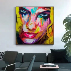 Mintura Handmade Figure Oil Paintings On Canvas Wall Art Decoration Modern Abstract Face Picture For Home Decor Rolled Frameless Unstretched Painting