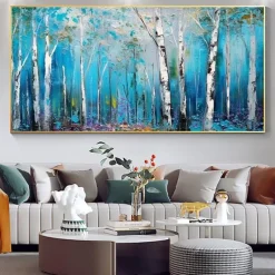 Mintura Handmade Forest Landscape Oil Paintings On Canvas Large Wall Art Decoration Modern Abstract Tree Picture For Home Decor Rolled Frameless Unstretched Painting
