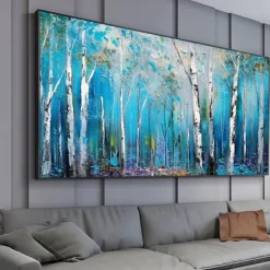 Mintura Handmade Forest Landscape Oil Paintings On Canvas Large Wall Art Decoration Modern Abstract Tree Picture For Home Decor Rolled Frameless Unstretched Painting
