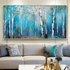 Mintura Handmade Forest Landscape Oil Paintings On Canvas Large Wall Art Decoration Modern Abstract Tree Picture For Home Decor Rolled Frameless Unstretched Painting