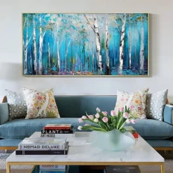 Mintura Handmade Forest Landscape Oil Paintings On Canvas Large Wall Art Decoration Modern Abstract Tree Picture For Home Decor Rolled Frameless Unstretched Painting