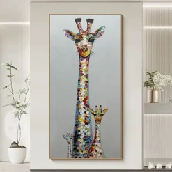 Mintura Handmade Giraffe Animals Oil Paintings On Canvas Wall Art Decoration Modern Abstract Picture For Home Decor Rolled Frameless Unstretched Painting
