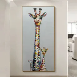Mintura Handmade Giraffe Animals Oil Paintings On Canvas Wall Art Decoration Modern Abstract Picture For Home Decor Rolled Frameless Unstretched Painting