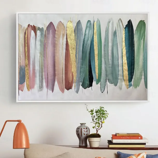 Mintura Handmade Golden Oil Paintings On Canvas Wall Art Decoration Modern Abstract Picture For Home Decor Rolled Frameless Unstretched Painting