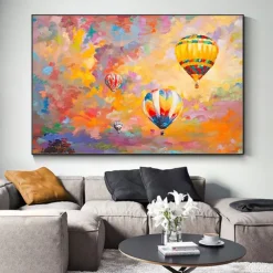 Mintura Handmade Hot Air Balloon Oil Paintings On Canvas Wall Art Decoration Modern Abstract Picture For Home Decor Rolled Frameless Unstretched Painting