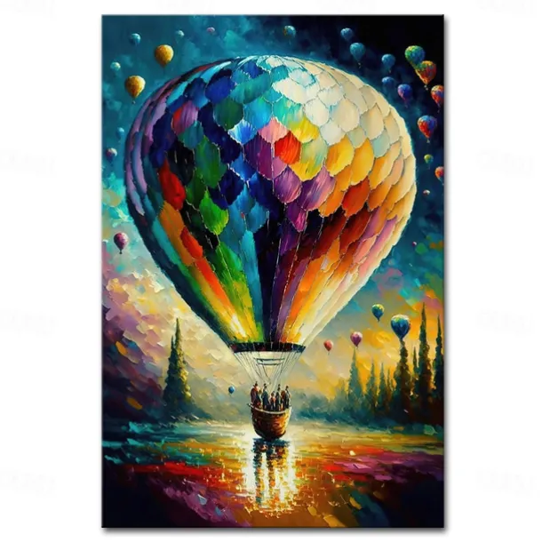 Mintura Handmade Hot Air Balloon Oil Paintings On Canvas Wall Art Decoration Modern Abstract Picture For Home Decor Rolled Frameless Unstretched Painting