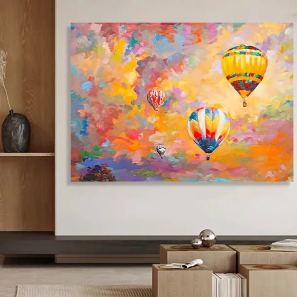 Mintura Handmade Hot Air Balloon Oil Paintings On Canvas Wall Art Decoration Modern Abstract Picture For Home Decor Rolled Frameless Unstretched Painting