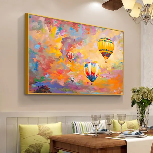 Mintura Handmade Hot Air Balloon Oil Paintings On Canvas Wall Art Decoration Modern Abstract Picture For Home Decor Rolled Frameless Unstretched Painting