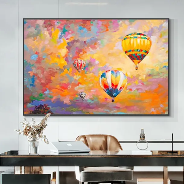 Mintura Handmade Hot Air Balloon Oil Paintings On Canvas Wall Art Decoration Modern Abstract Picture For Home Decor Rolled Frameless Unstretched Painting