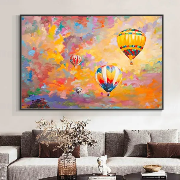 Mintura Handmade Hot Air Balloon Oil Paintings On Canvas Wall Art Decoration Modern Abstract Picture For Home Decor Rolled Frameless Unstretched Painting