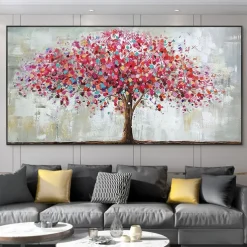 Mintura Handmade Oil Painting On Canvas Wall Art Decoration Modern Abstract Red Tree Picture For Home Decor Rolled Frameless Unstretched Painting