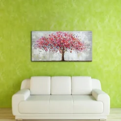 Mintura Handmade Oil Painting On Canvas Wall Art Decoration Modern Abstract Red Tree Picture For Home Decor Rolled Frameless Unstretched Painting