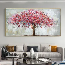 Mintura Handmade Oil Painting On Canvas Wall Art Decoration Modern Abstract Red Tree Picture For Home Decor Rolled Frameless Unstretched Painting
