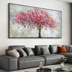 Mintura Handmade Oil Painting On Canvas Wall Art Decoration Modern Abstract Red Tree Picture For Home Decor Rolled Frameless Unstretched Painting