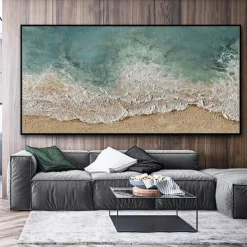 Mintura Handmade Sea Wave Landscape Oil Paintings On Canvas Wall Art Decoration Modern Abstract Beach Scenery Picture For Home Decor Rolled Frameless Unstretched Painting