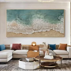 Mintura Handmade Sea Wave Landscape Oil Paintings On Canvas Wall Art Decoration Modern Abstract Beach Scenery Picture For Home Decor Rolled Frameless Unstretched Painting