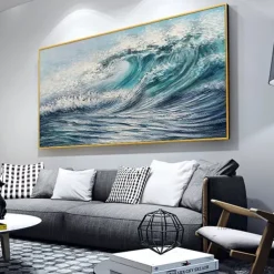 Mintura Handmade Sea Wave Oil Paintings On Canvas Wall Art Decoration Modern Abstract Picture For Home Decor Rolled Frameless Unstretched Painting