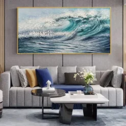 Mintura Handmade Sea Wave Oil Paintings On Canvas Wall Art Decoration Modern Abstract Picture For Home Decor Rolled Frameless Unstretched Painting