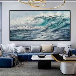 Mintura Handmade Sea Wave Oil Paintings On Canvas Wall Art Decoration Modern Abstract Picture For Home Decor Rolled Frameless Unstretched Painting