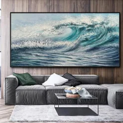 Mintura Handmade Sea Wave Oil Paintings On Canvas Wall Art Decoration Modern Abstract Picture For Home Decor Rolled Frameless Unstretched Painting
