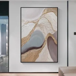 Mintura Handmade Texture Gold Abstract Oil Paintings On Canvas Wall Art Decoration Modern Picture For Home Decor Rolled Frameless Unstretched Painting