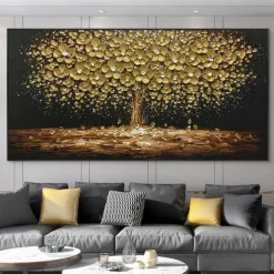 Mintura Handmade Tree Flower Oil Paintings On Canvas Wall Art Decoration Modern Abstract Gold Silver Tree Pictures For Home Decor Rolled Frameless Unstretched Painting