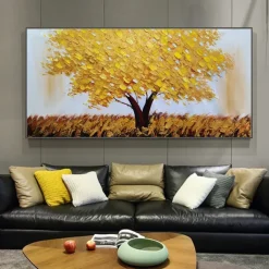 Mintura Handmade Tree Flower Oil Paintings On Canvas Wall Art Decoration Modern Abstract Gold Silver Tree Pictures For Home Decor Rolled Frameless Unstretched Painting