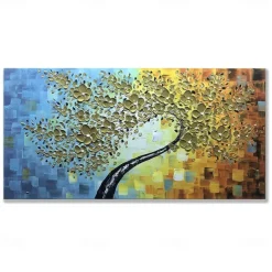 Mintura Handmade Tree Flower Oil Paintings On Canvas Wall Art Decoration Modern Abstract Gold Silver Tree Pictures For Home Decor Rolled Frameless Unstretched Painting