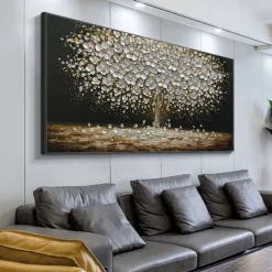Mintura Handmade Tree Flower Oil Paintings On Canvas Wall Art Decoration Modern Abstract Gold Silver Tree Pictures For Home Decor Rolled Frameless Unstretched Painting
