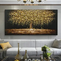Mintura Handmade Tree Flower Oil Paintings On Canvas Wall Art Decoration Modern Abstract Gold Silver Tree Pictures For Home Decor Rolled Frameless Unstretched Painting