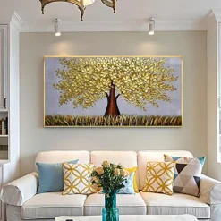 Mintura Handmade Tree Flower Oil Paintings On Canvas Wall Art Decoration Modern Abstract Gold Silver Tree Pictures For Home Decor Rolled Frameless Unstretched Painting