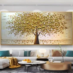 Mintura Handmade Tree Flower Oil Paintings On Canvas Wall Art Decoration Modern Abstract Gold Silver Tree Pictures For Home Decor Rolled Frameless Unstretched Painting