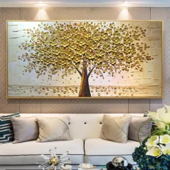 Mintura Handmade Tree Flower Oil Paintings On Canvas Wall Art Decoration Modern Abstract Gold Silver Tree Pictures For Home Decor Rolled Frameless Unstretched Painting