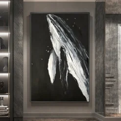 Mintura Handmade Whale Oil Paintings On Canvas Wall Art Decoration Modern Animal Picture For Home Decor Rolled Frameless Unstretched Painting