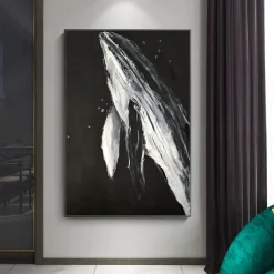 Mintura Handmade Whale Oil Paintings On Canvas Wall Art Decoration Modern Animal Picture For Home Decor Rolled Frameless Unstretched Painting