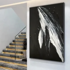 Mintura Handmade Whale Oil Paintings On Canvas Wall Art Decoration Modern Animal Picture For Home Decor Rolled Frameless Unstretched Painting