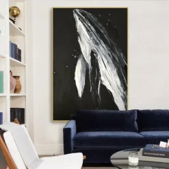 Mintura Handmade Whale Oil Paintings On Canvas Wall Art Decoration Modern Animal Picture For Home Decor Rolled Frameless Unstretched Painting