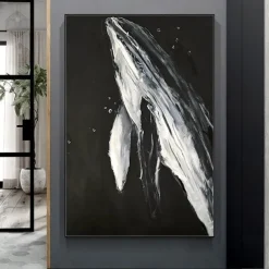 Mintura Handmade Whale Oil Paintings On Canvas Wall Art Decoration Modern Animal Picture For Home Decor Rolled Frameless Unstretched Painting