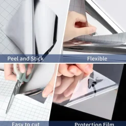 Mirror Sticker for Walls Self Adhesive Mirror Contact Paper Peel and Stick Vinyl Mirror Wallpaper Stickers for DIY Home Decor Bedroom Door Cabinets Craft Countertops Dresser