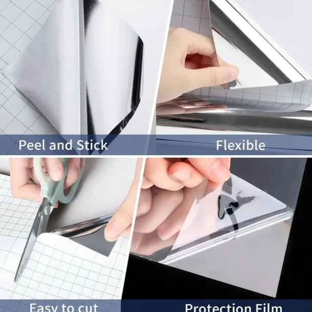 Mirror Sticker for Walls Self Adhesive Mirror Contact Paper Peel and Stick Vinyl Mirror Wallpaper Stickers for DIY Home Decor Bedroom Door Cabinets Craft Countertops Dresser