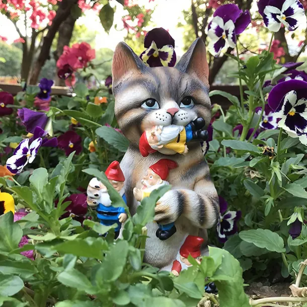 Mischievous Cat Garden Gnome Statue Figurine - Best Art Dcor for Indoor Outdoor Home Or Office Statue for Patio Lawn Yard Decoration Housewarming Garden Gift