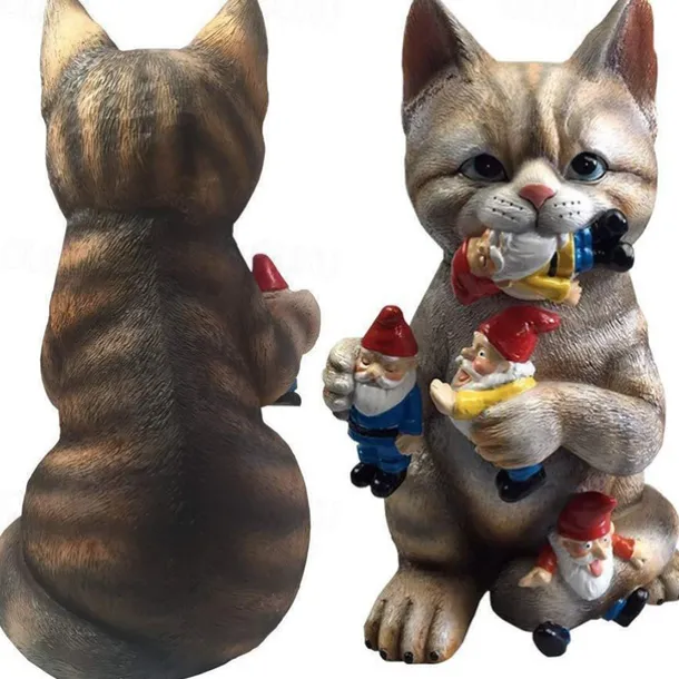 Mischievous Cat Garden Gnome Statue Figurine - Best Art Dcor for Indoor Outdoor Home Or Office Statue for Patio Lawn Yard Decoration Housewarming Garden Gift