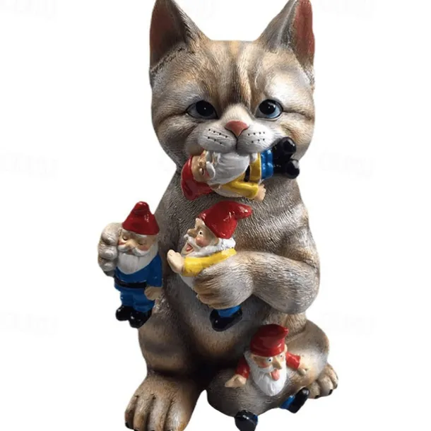 Mischievous Cat Garden Gnome Statue Figurine - Best Art Dcor for Indoor Outdoor Home Or Office Statue for Patio Lawn Yard Decoration Housewarming Garden Gift