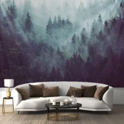 Misty Forest Landscape Hanging Tapestry Wall Art Large Tapestry Mural Decor Photograph Backdrop Blanket Curtain Home Bedroom Living Room Decoration